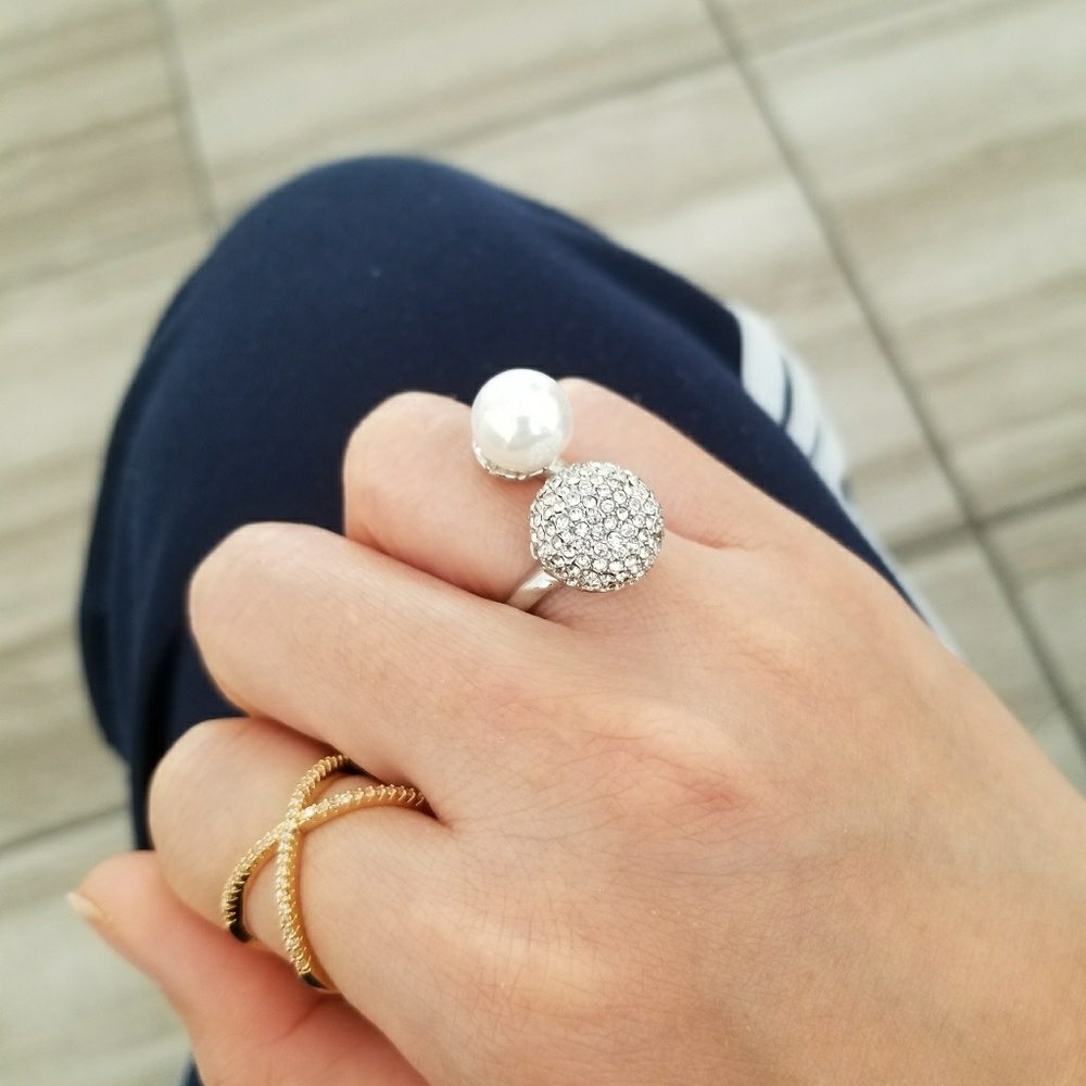 Silver Pave & Pearl Ring - Picture 2 of 5